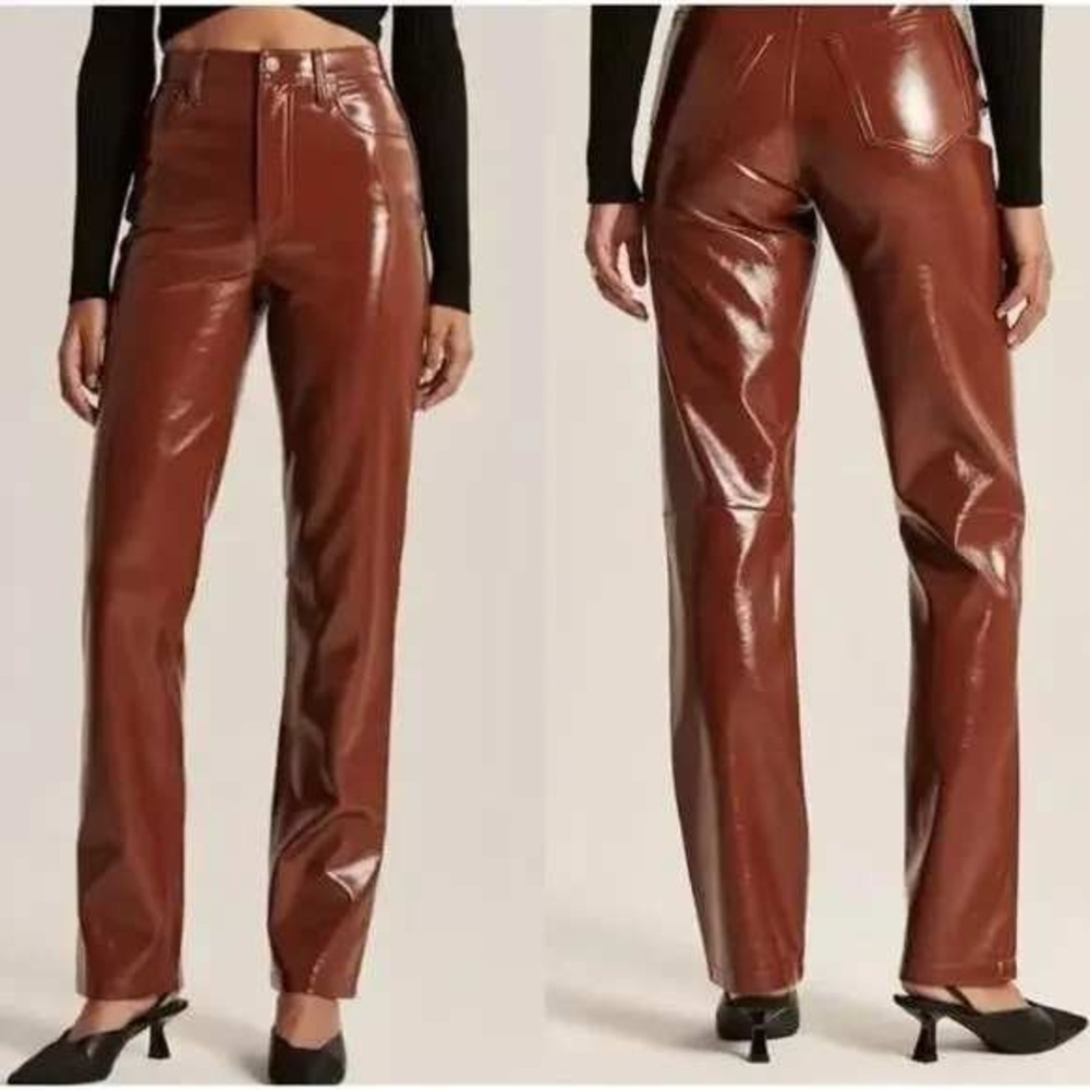 Abercrombie & Fitch 90s Straight Ultra High Rise Size 26 Faux Leather Pant Brown